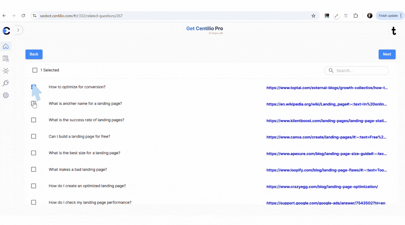 Article Selection Interface